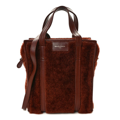 Balenciaga Shearling XS Bazar Shopper Tote Burgundy 1 of 11