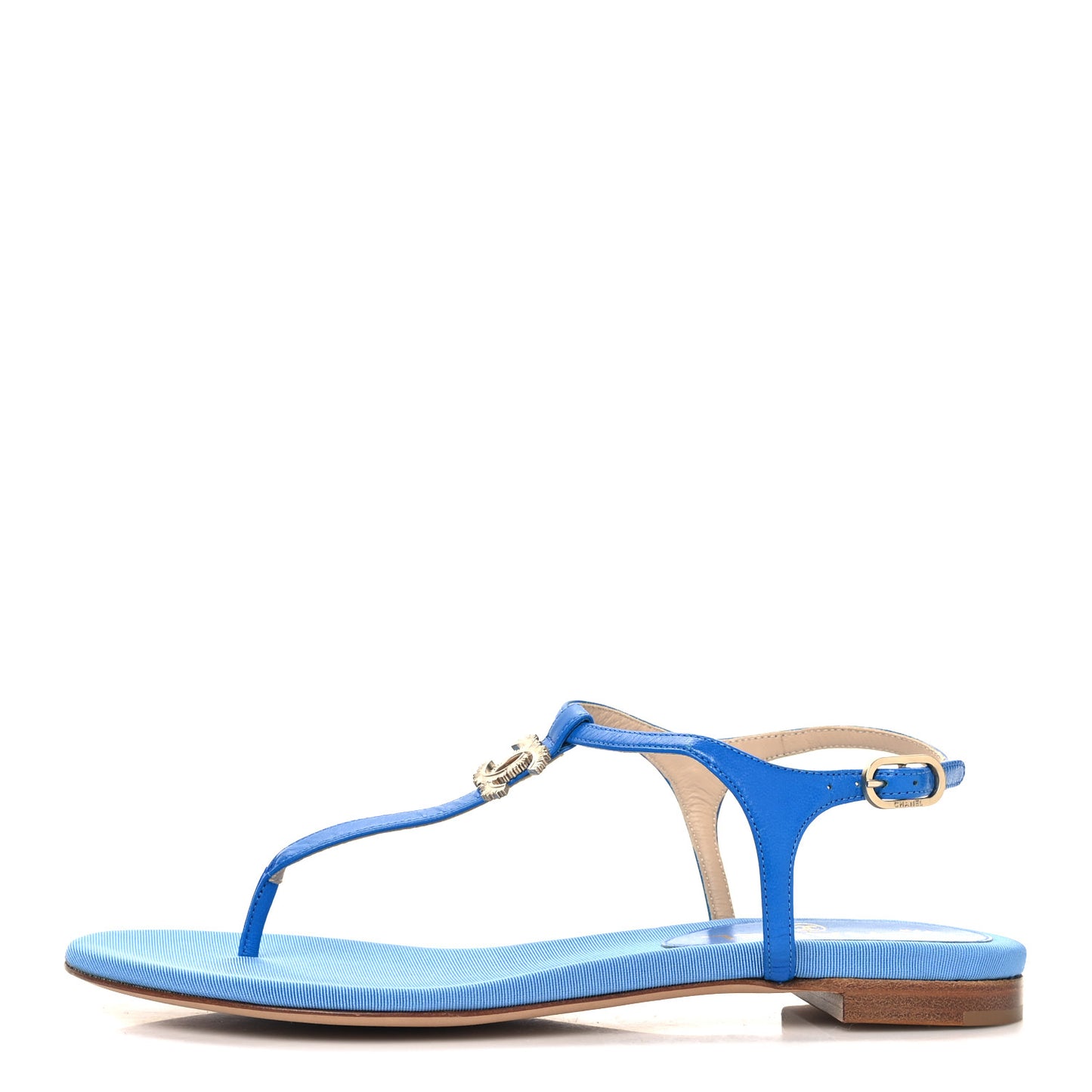Lambskin CC Logo Thong Sandals 37 Blue