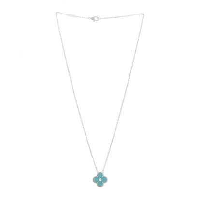 Van Cleef & Arpels 18K White Gold Diamond Celadon Green Sevres Porcelain Vintage Alhambra Pendant Necklace 2 of 4