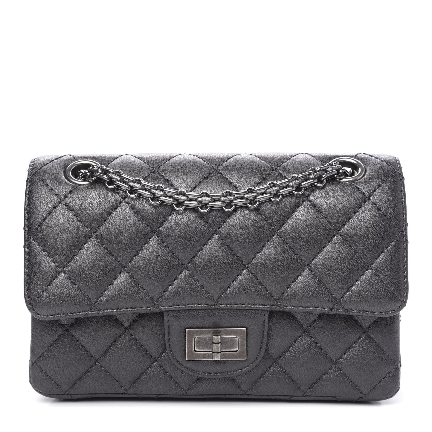 Aged Calfskin Quilted 2.55 Reissue Mini Flap Dark Silver