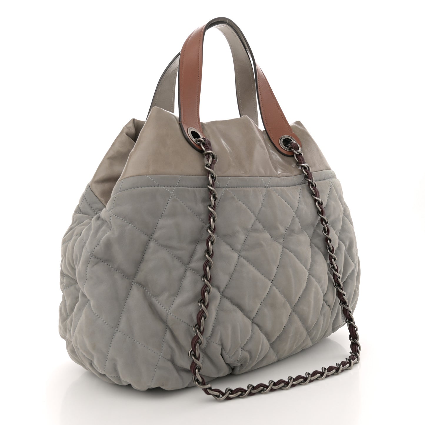Iridescent Calfskin Quilted Small In The Mix Tote Grey