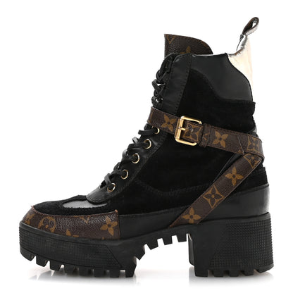 Louis Vuitton Suede Calfskin Monogram Laureate Platform Desert Boots 36.5 Black 1 of 8