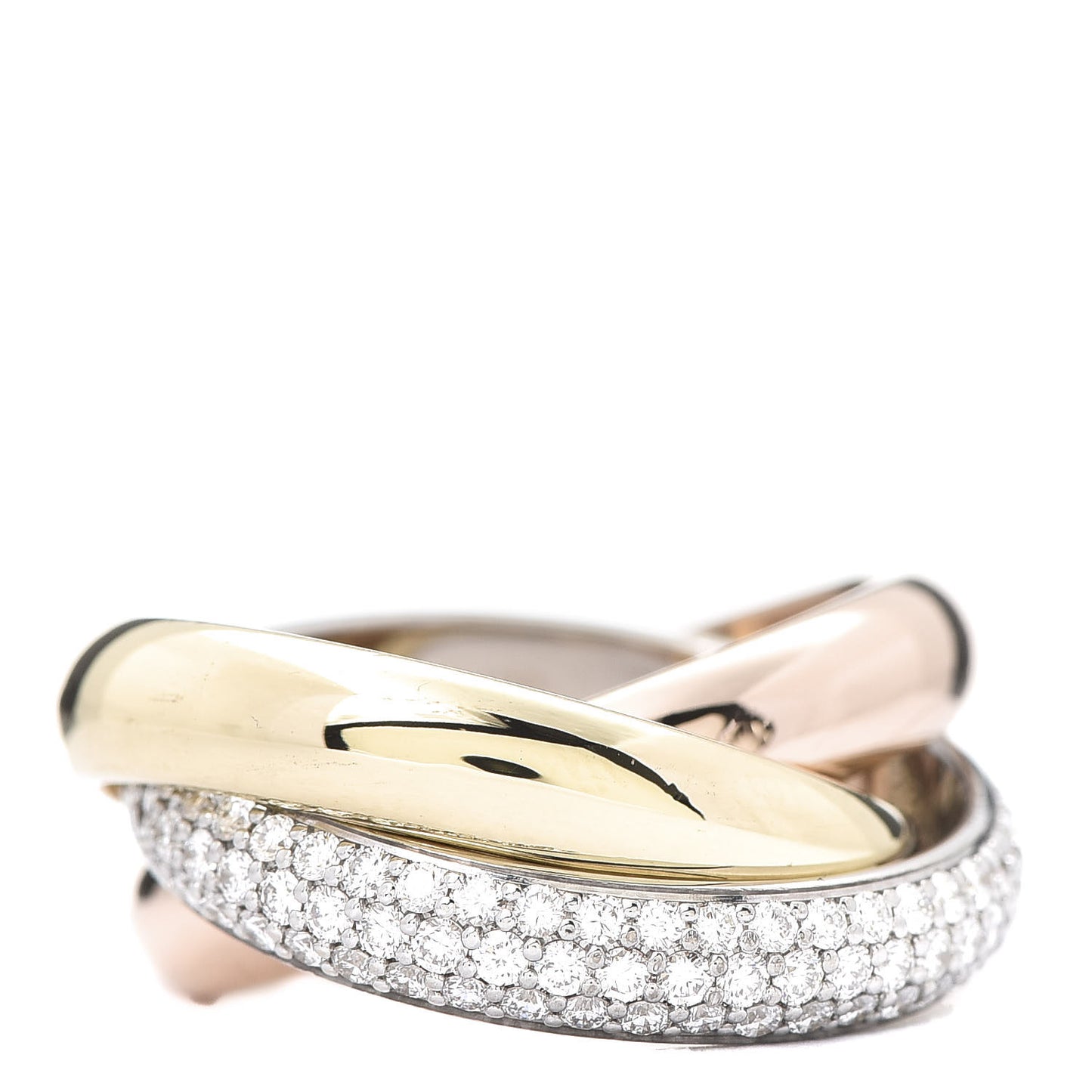 18K White Yellow Pink Gold Diamond Classic Trinity Paved Ring 49 4.75