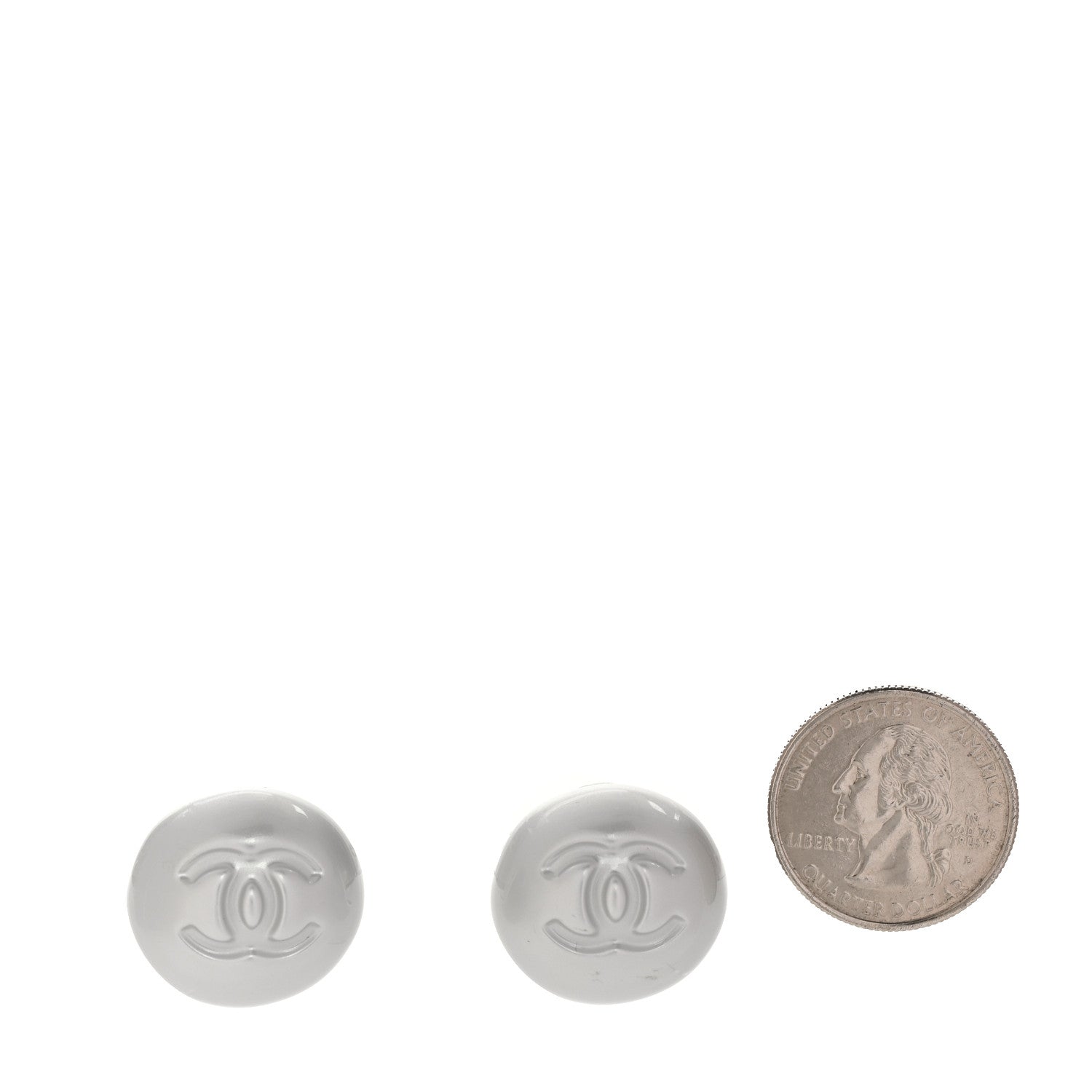 Chanel Resin Metal CC Stud Earrings Silver Pearly White 2 of 5