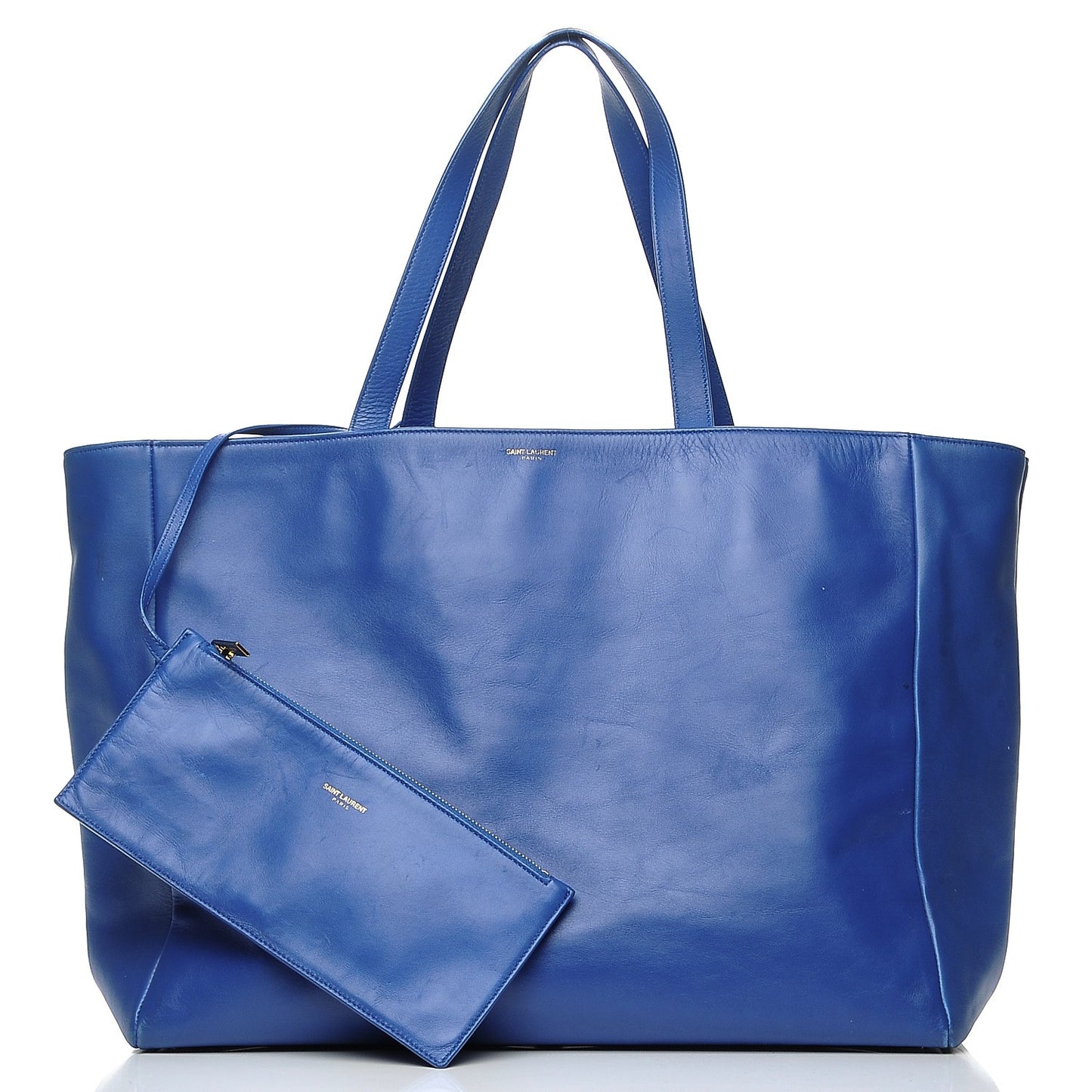 Calfskin Suede Reversible East West Shopper Tote Royal Blue Black