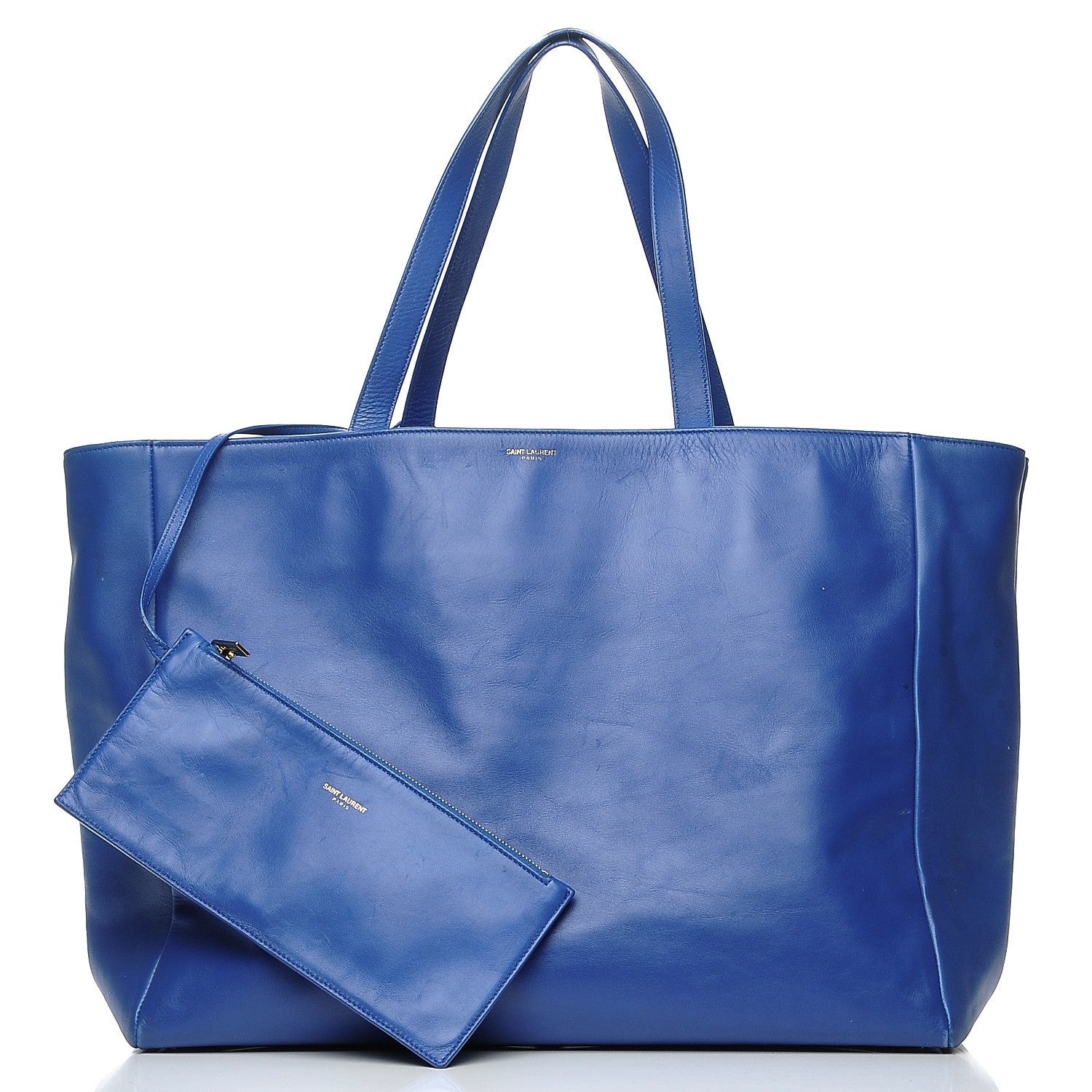 Saint Laurent Calfskin Suede Reversible East West Shopper Tote Royal Blue Black 6 of 10