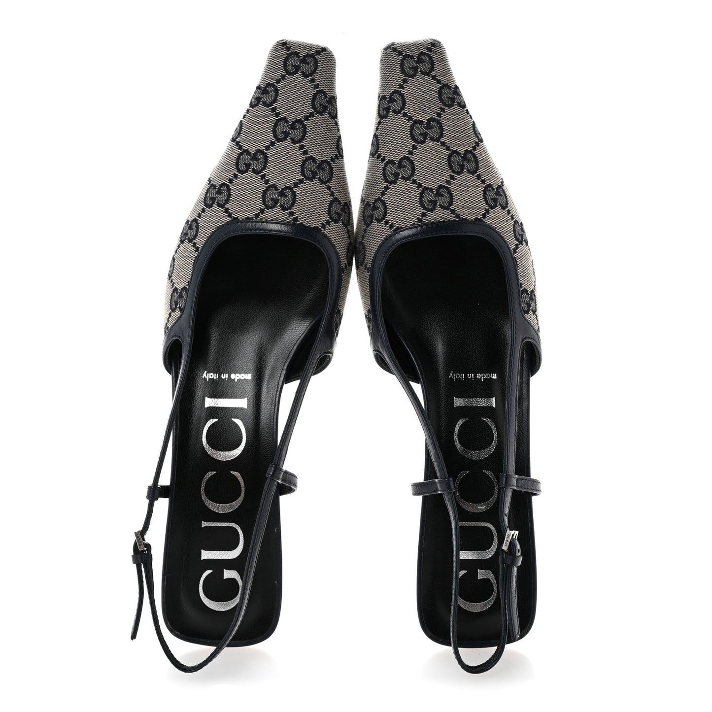 GG Monogram Malaga Kid Square G 75mm Slingback Pumps 40 Black