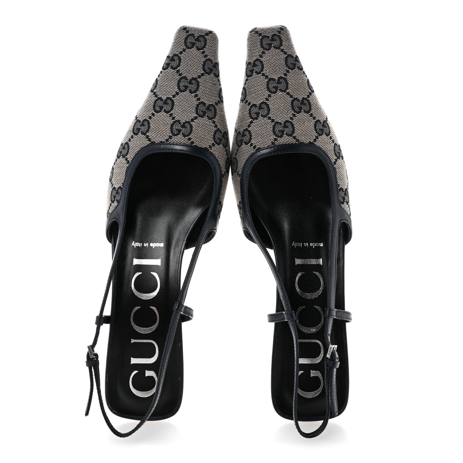 Gucci GG Monogram Malaga Kid Square G 75mm Slingback Pumps 40 Black 2 of 8