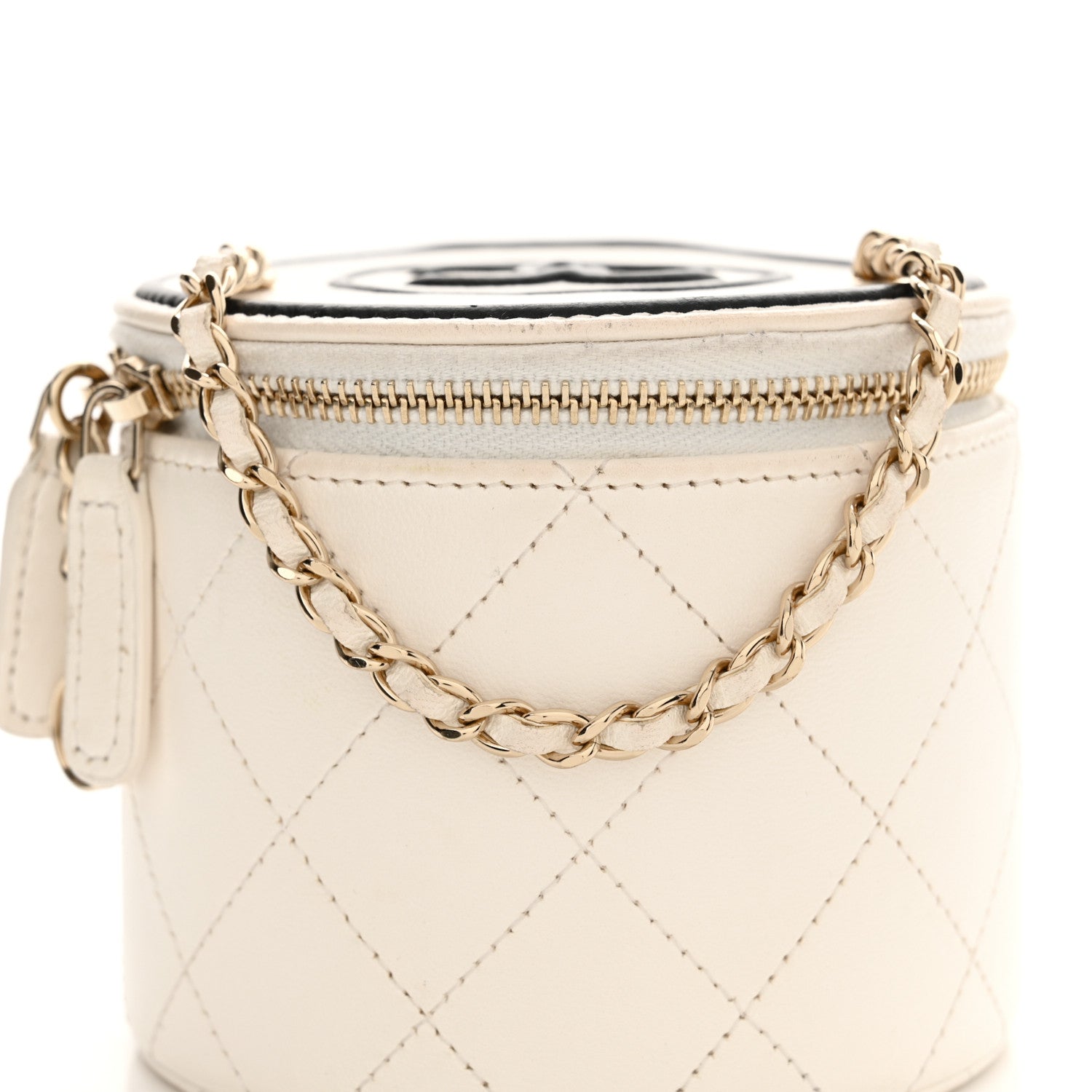 Chanel Lambskin Quilted Round Small Vanity Case With Chain White Black 9 of 12
