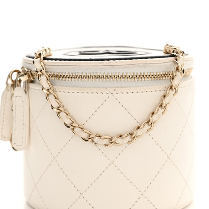 Chanel Lambskin Quilted Round Small Vanity Case With Chain White Black 9 of 12