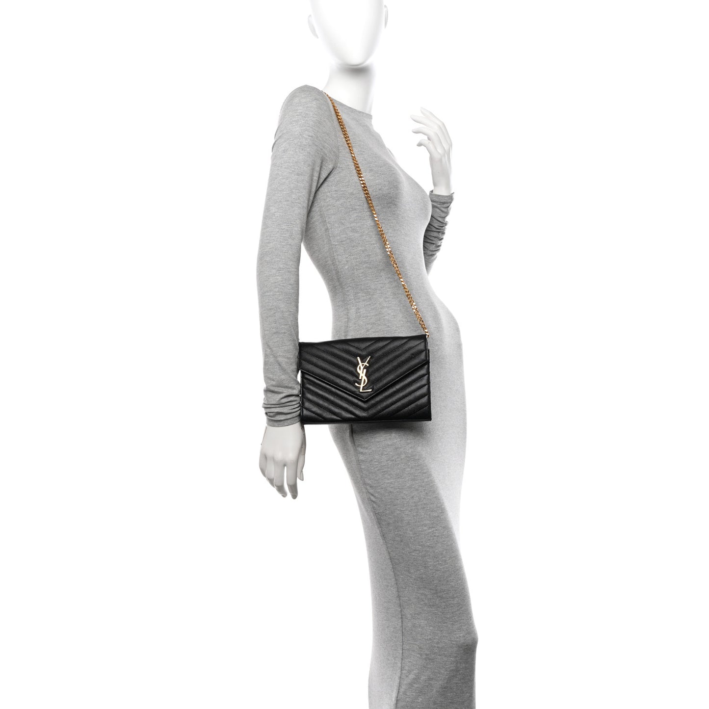 Grain De Poudre Matelasse Chevron Monogram Chain Wallet Black