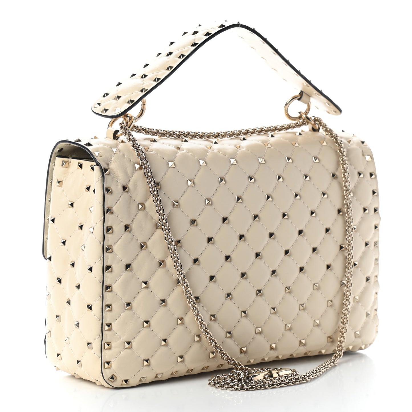 Nappa Maxi Rockstud Spike Shoulder Bag Light Ivory