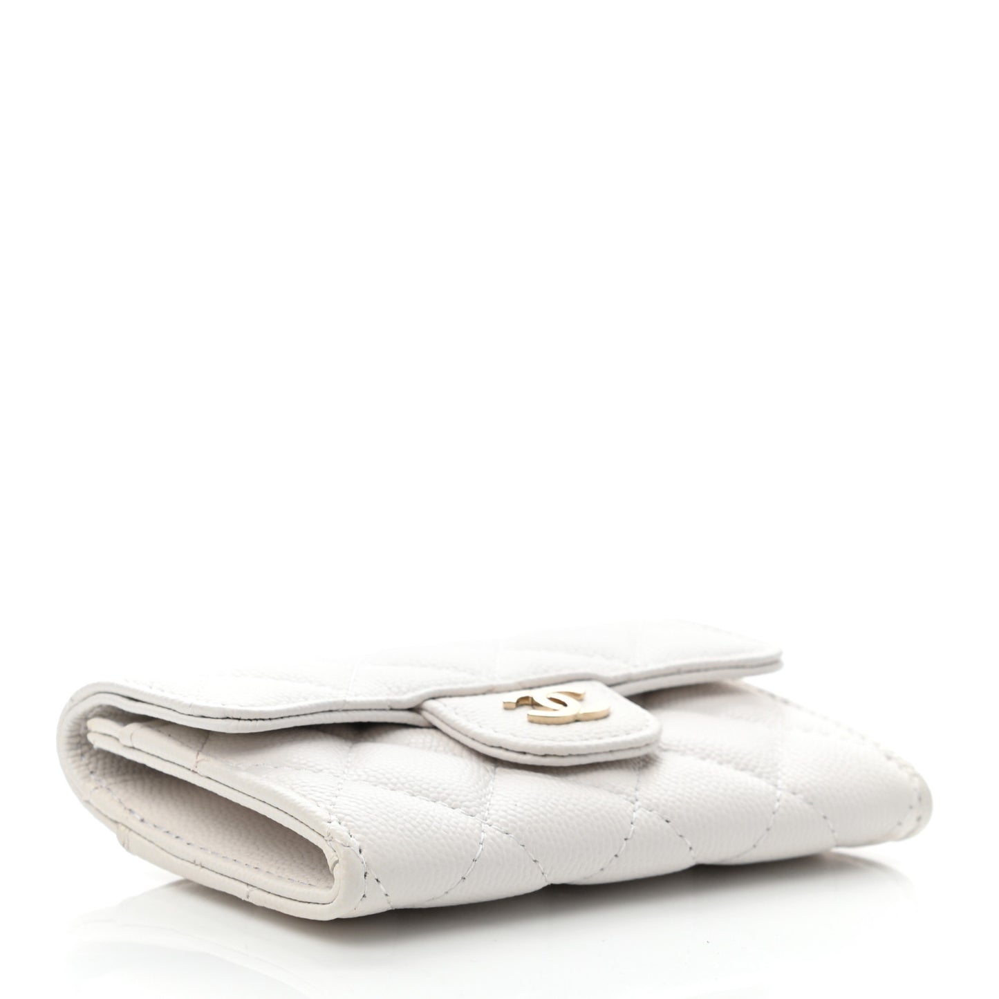 Caviar Quilted Flap Card Holder Wallet White