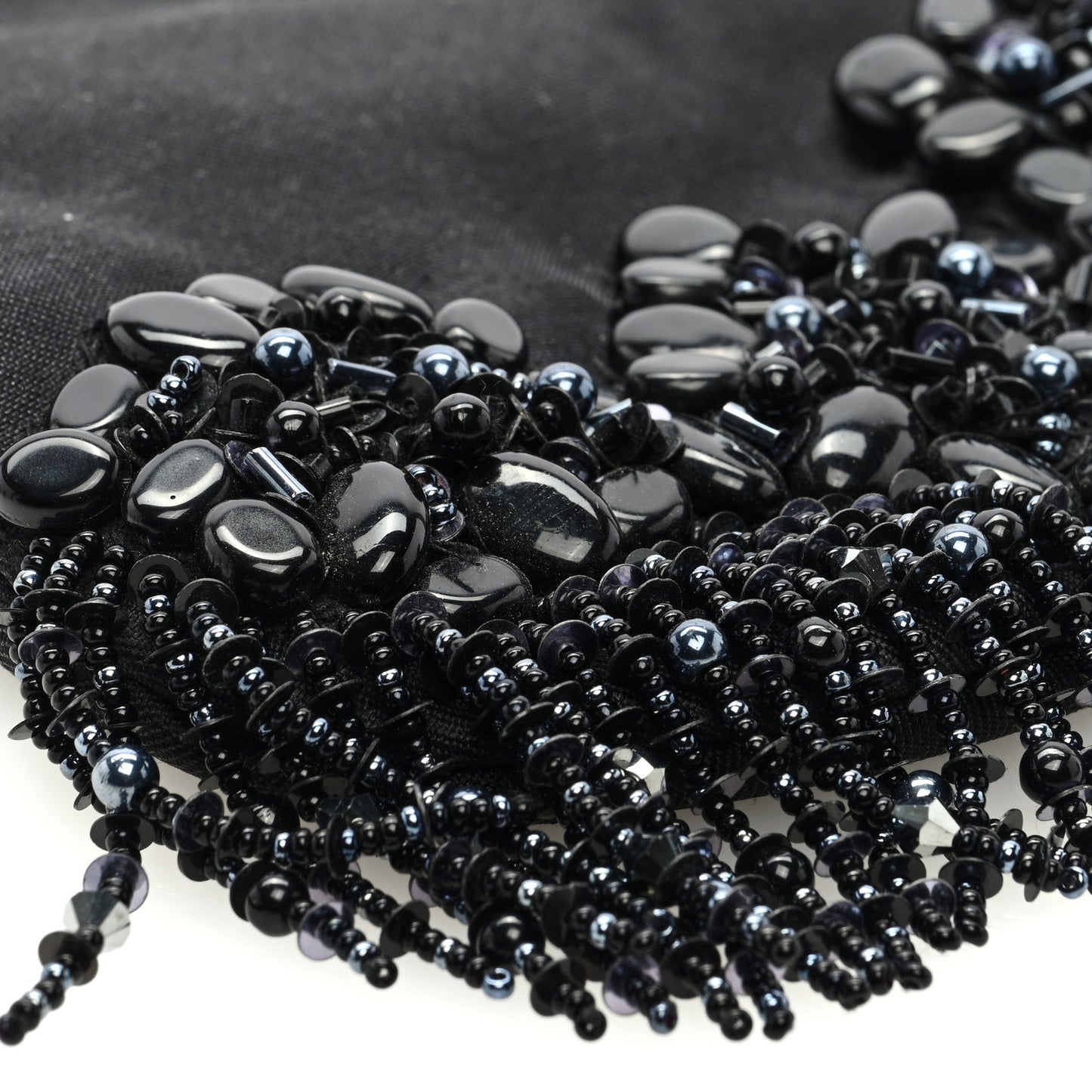 Nylon Beaded Bamboo Clutch Bag Black