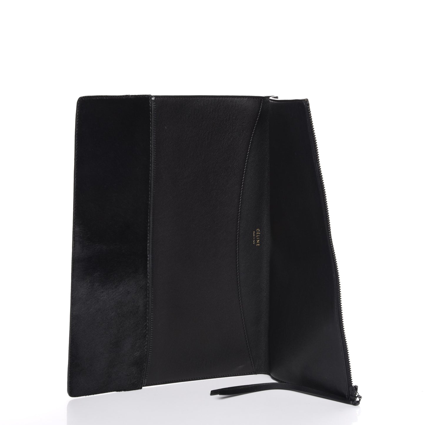 Pony Hair Zip Clutch Pouch Black
