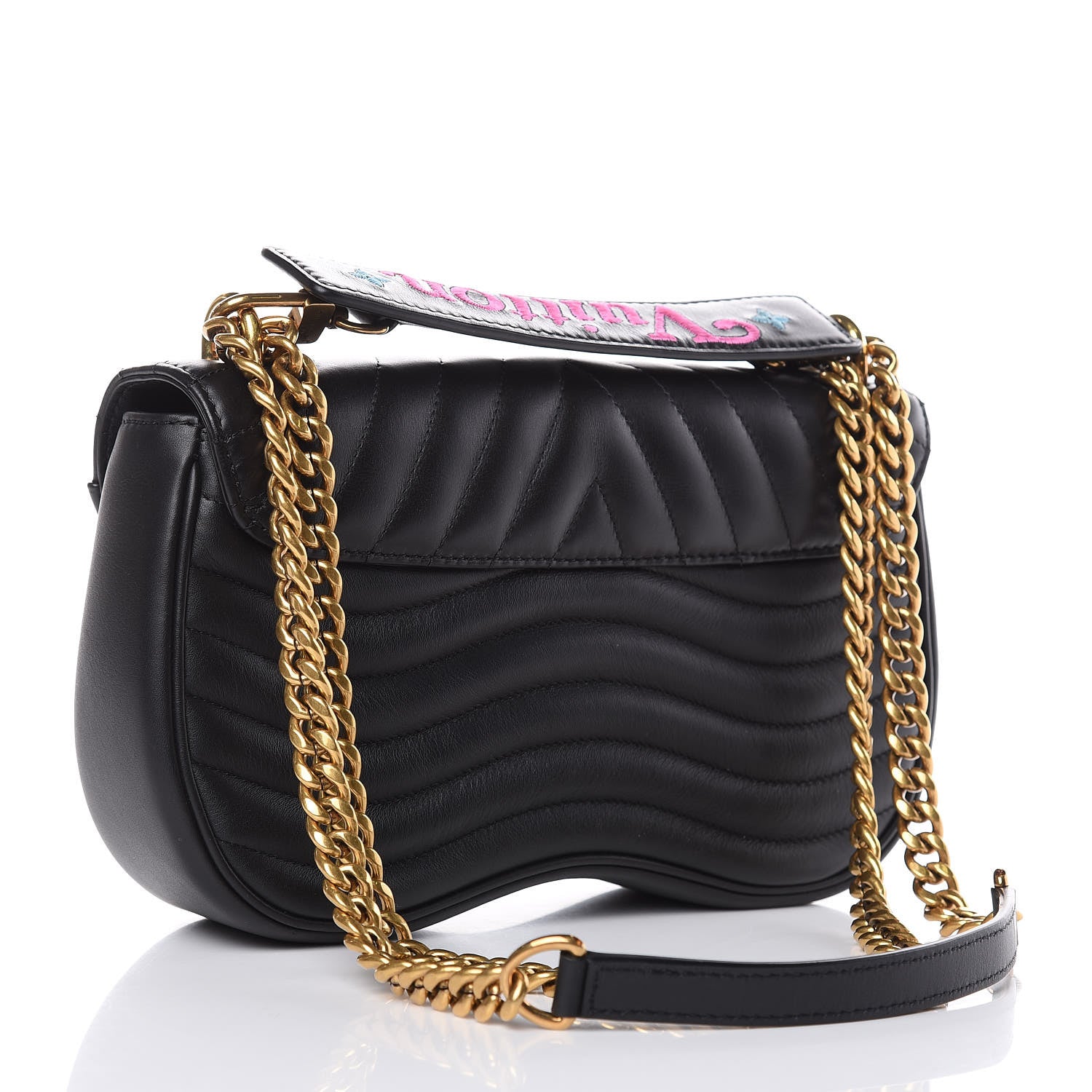 Louis Vuitton Calfskin Embroidered New Wave Chain MM Black 3 of 11