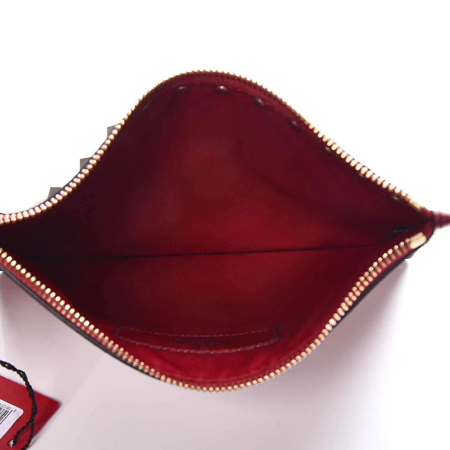 Vitello Medium Rockstud Zip Pouch Scarlet