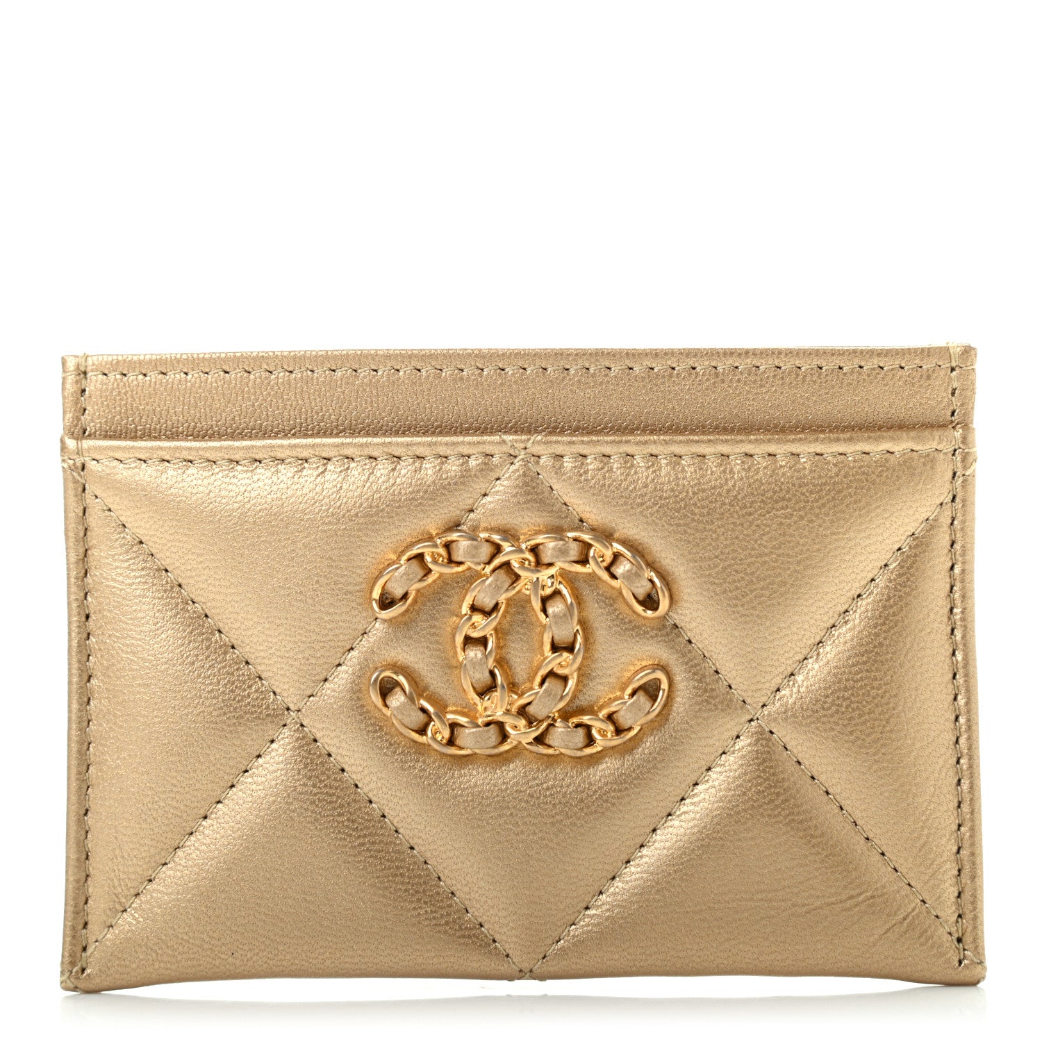 Chanel Metallic Lambskin Quilted Chanel 19 Card Holder Gold 1 of 7