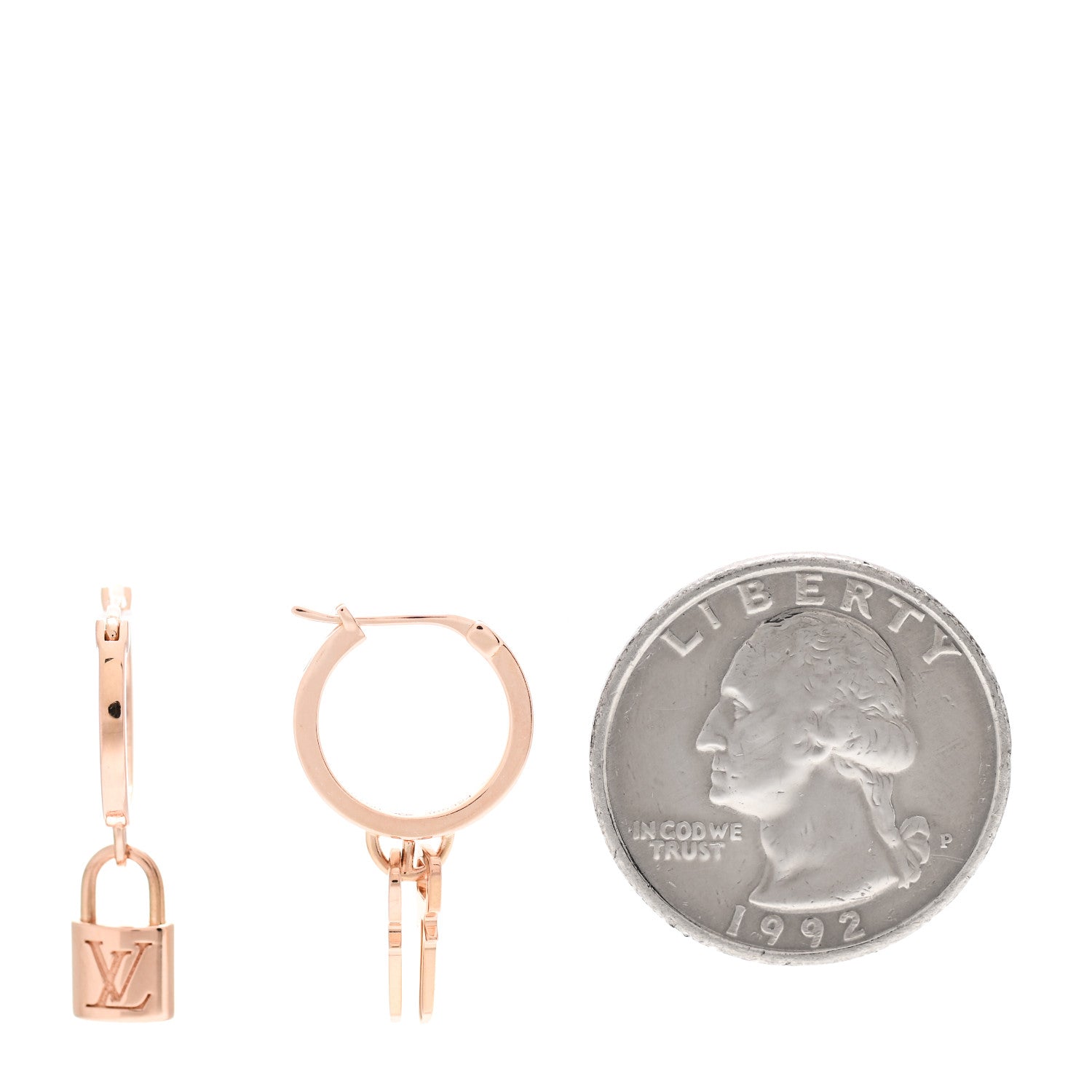 Louis Vuitton 18K Pink Gold Lockit Hoop Earrings 2 of 6