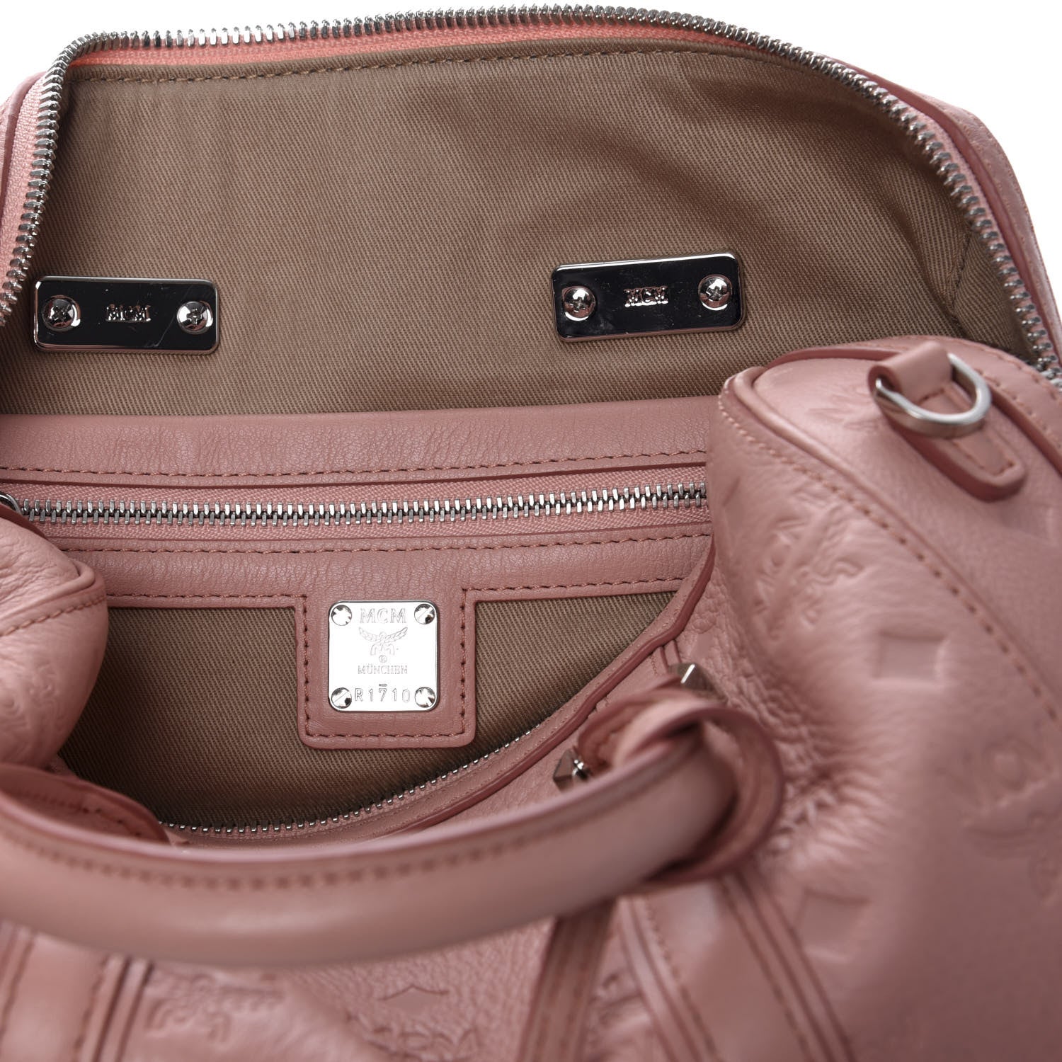 MCM Calfskin Ottomar Monogram Small Boston Bag Pink 7 of 10