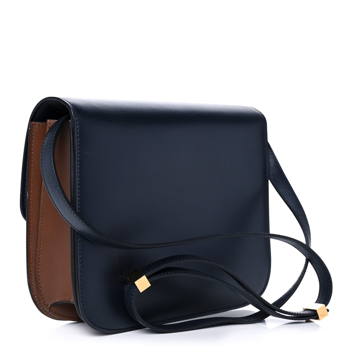 Celine Box Calfskin Medium Classic Box Flap Bag Navy Tan 3 of 12