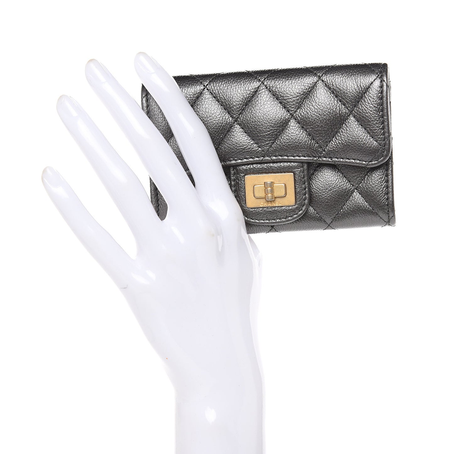 Metallic Calfskin Quilted Reissue Flap Card Holder Grey