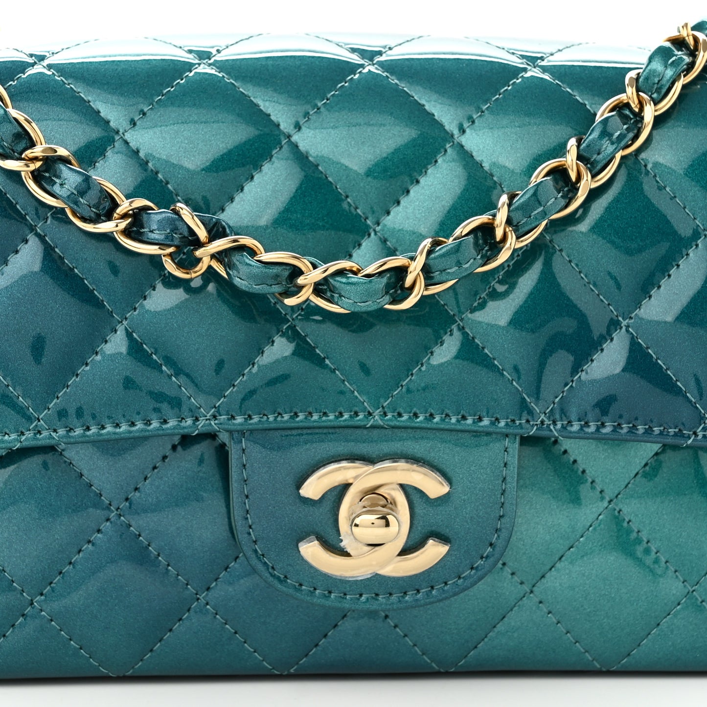 Shaded Patent Calfskin Quilted Mini Rectangular Flap Green Blue