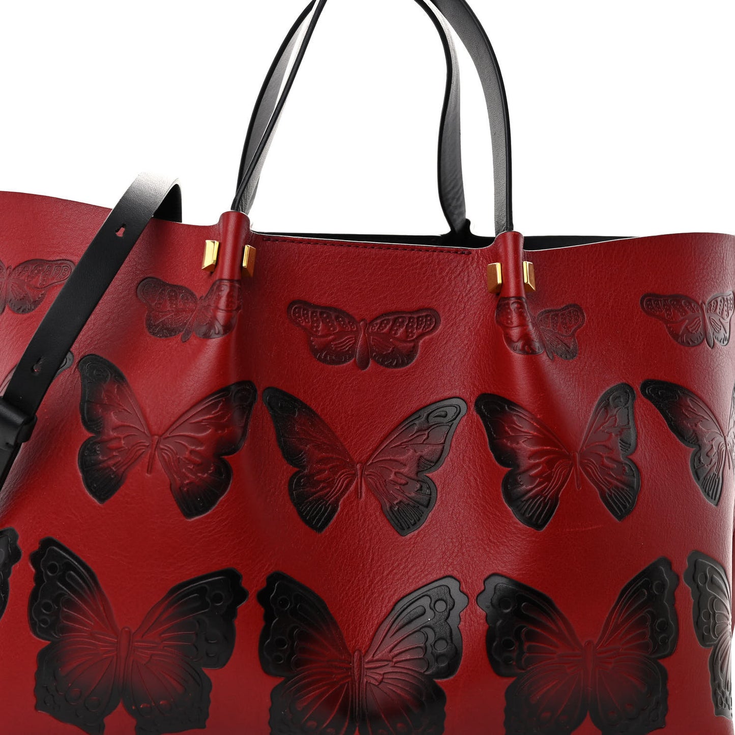 Grained Calfskin Butterfly Embossed Medium VLogo Escape Shopper Bag Red Black
