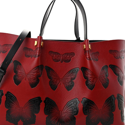 Valentino Garavani Grained Calfskin Butterfly Embossed Medium VLogo Escape Shopper Bag Red Black 8 of 17