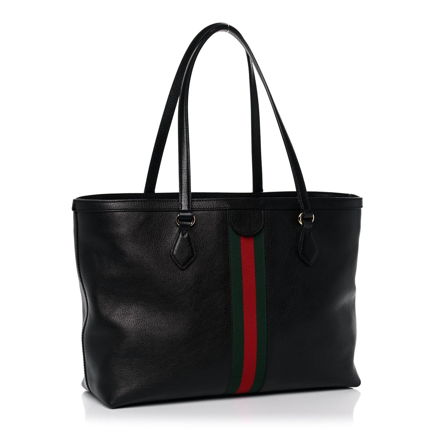 Textured Calfskin Web Medium Ophidia Shopping Tote Black