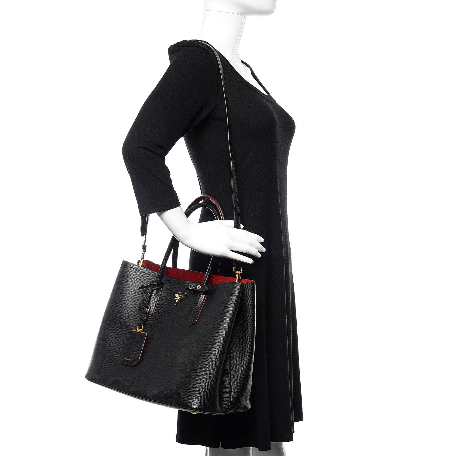 Prada Saffiano Cuir Medium Double Bag Black Fuoco 2 of 9