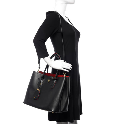 Prada Saffiano Cuir Medium Double Bag Black Fuoco 2 of 9