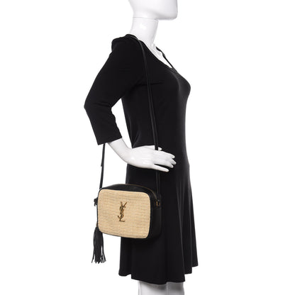 Saint Laurent Raffia Canvas Monogram Lou Camera Bag Beige Black 2 of 9