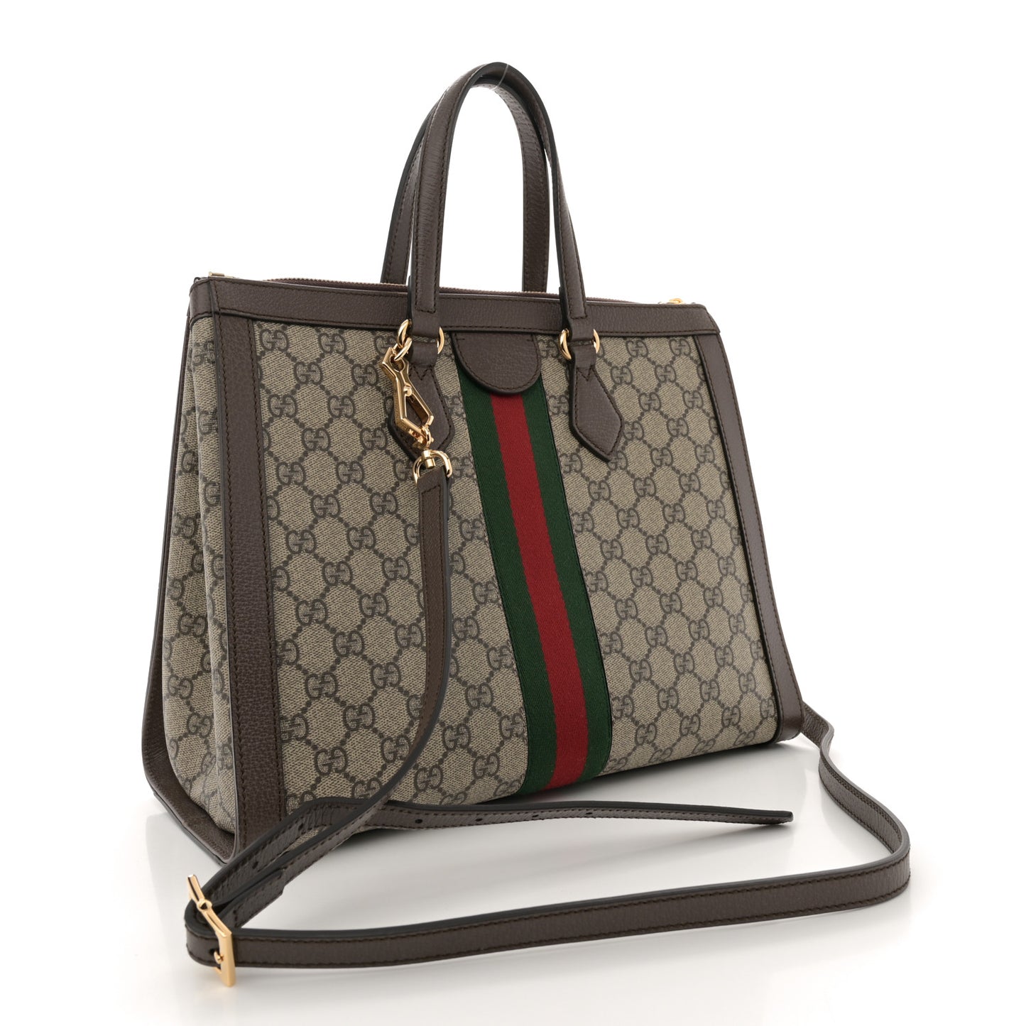 GG Supreme Monogram Web Medium Ophidia Tote Bag Brown
