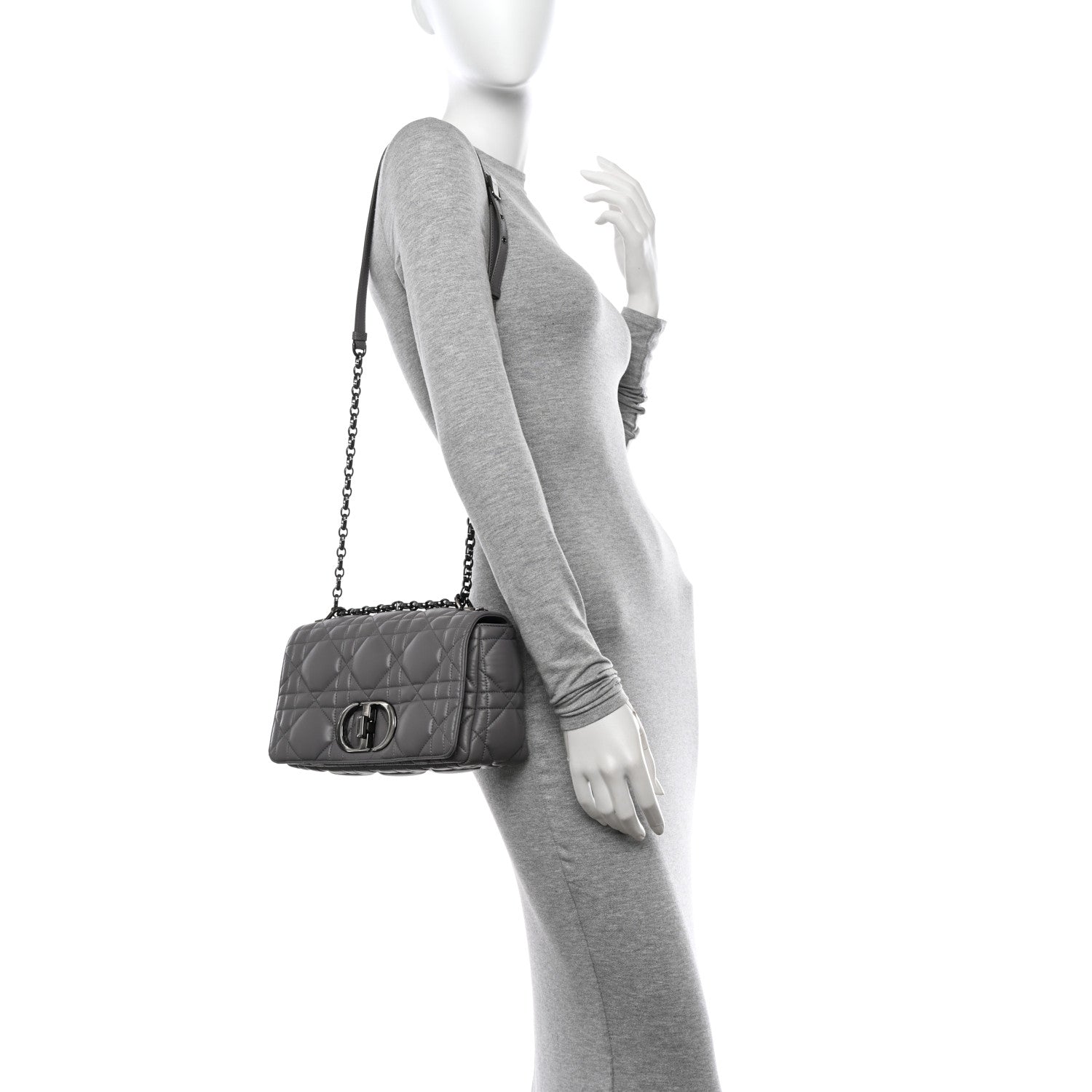 Christian Dior Calfskin Macrocannage Medium Caro Bag Iron Grey 2 of 13