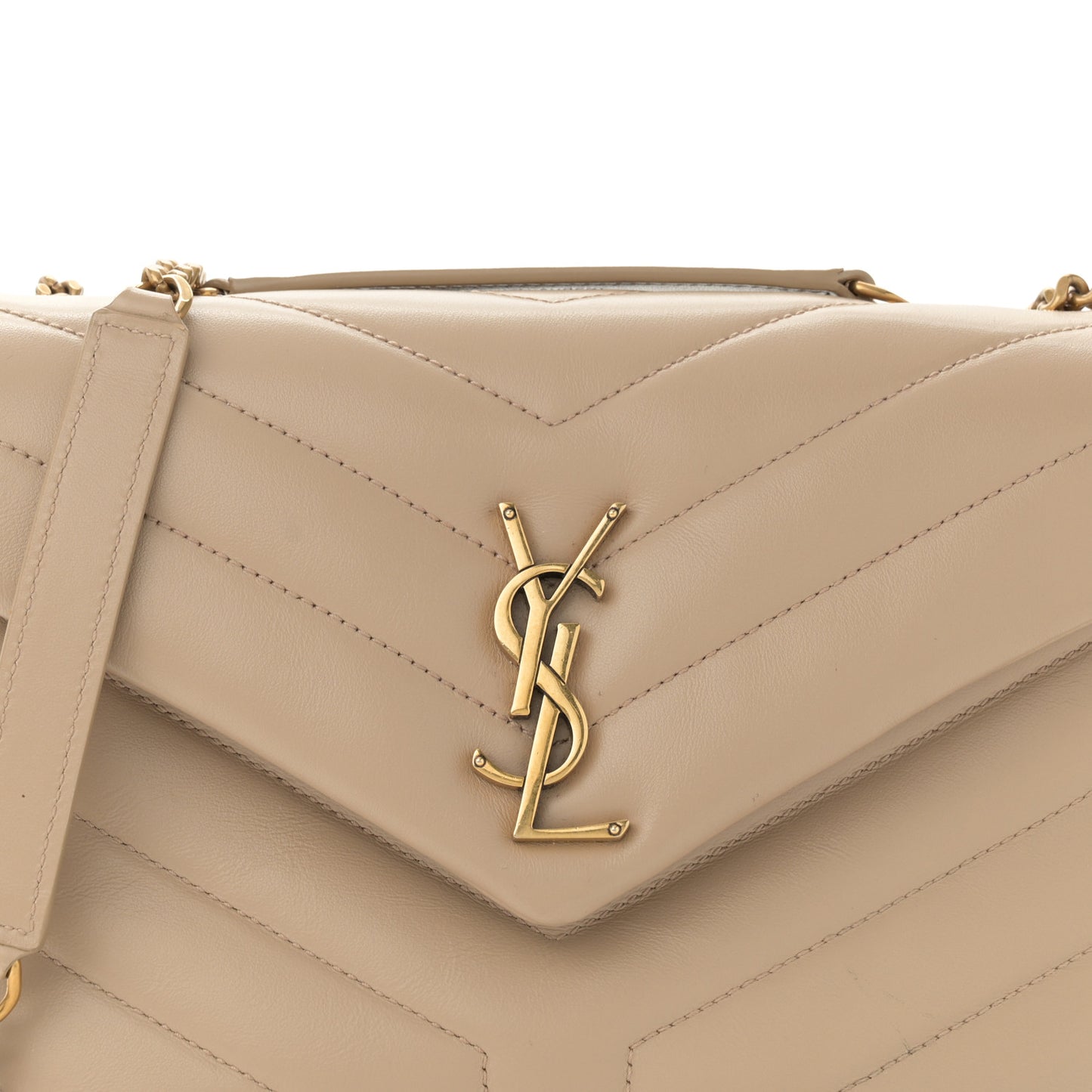 Calfskin Y Quilted Monogram Small Loulou Chain Satchel Dark Beige