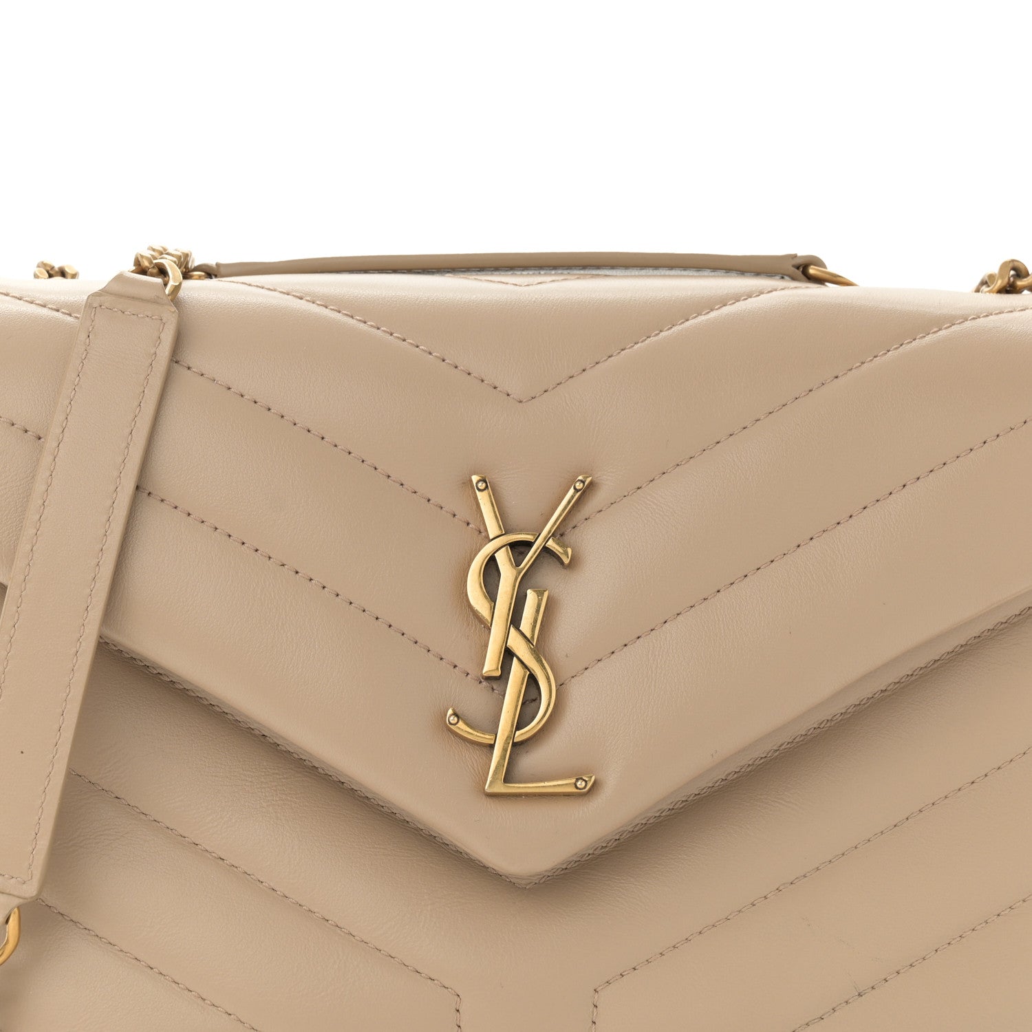 Saint Laurent Calfskin Y Quilted Monogram Small Loulou Chain Satchel Dark Beige 8 of 12