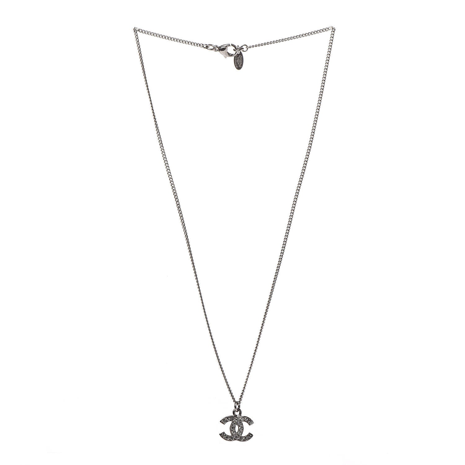 Chanel Crystal Timeless CC Necklace Silver 3 of 5
