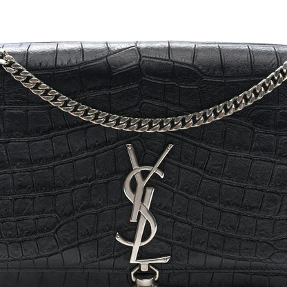 Saint Laurent Calfskin Crocodile Embossed Medium Classic Monogram Kate Tassel Satchel Black 7 of 9