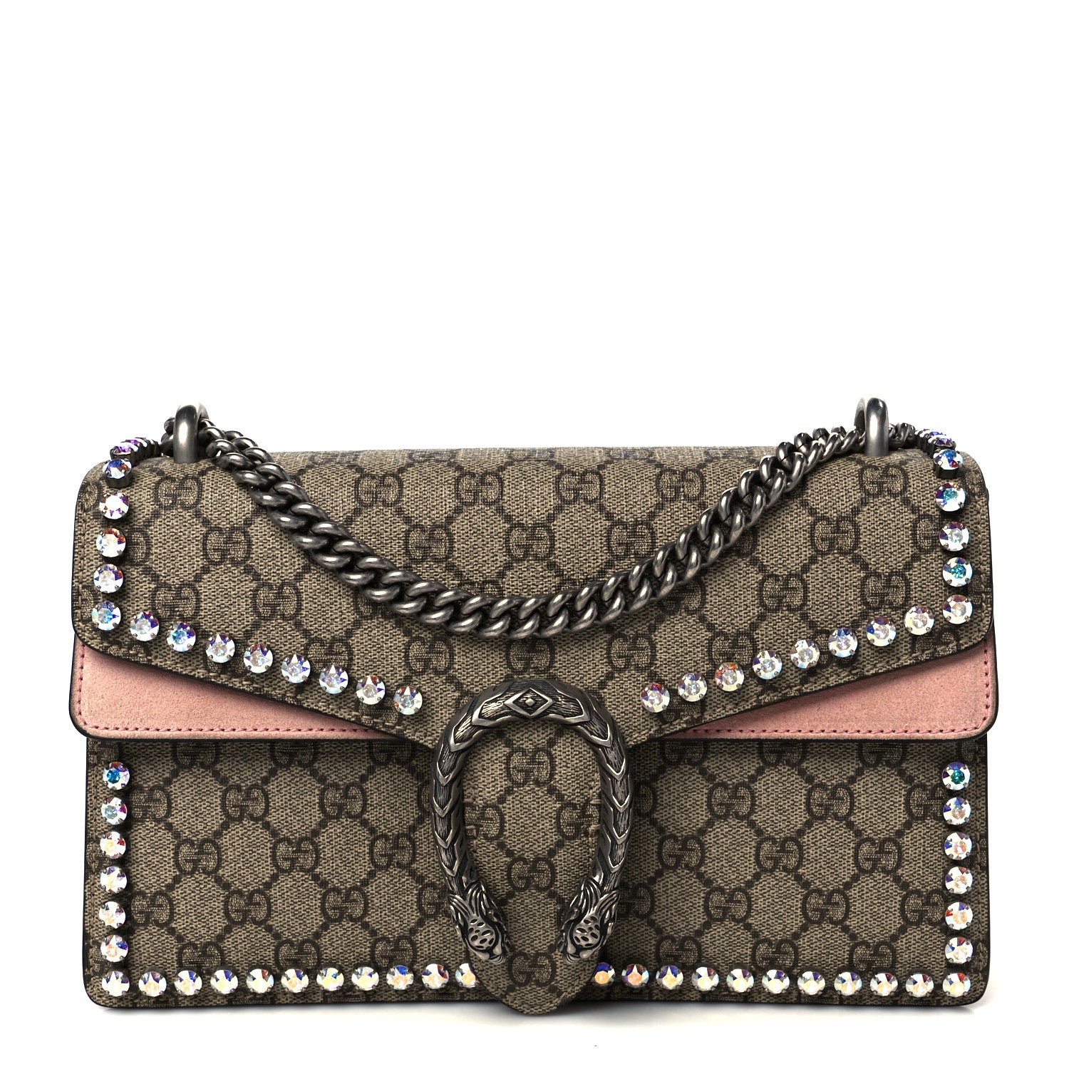 Gucci GG Supreme Monogram Suede Crystal Small Dionysus Shoulder Bag Beige Ebony Light Peonia 1 of 10