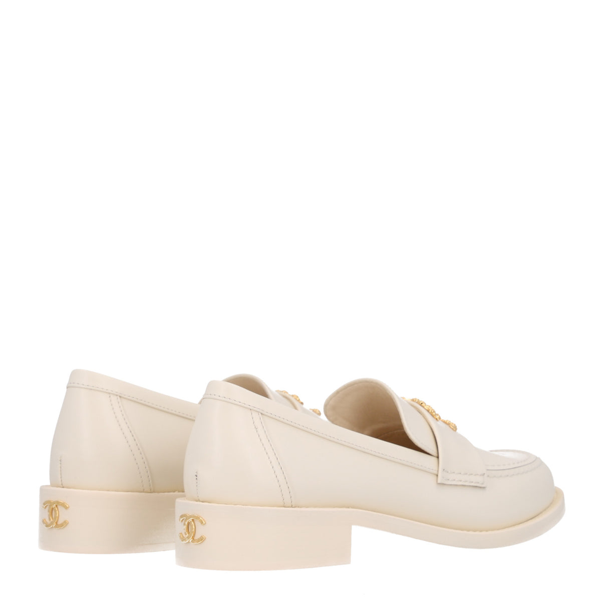 Chanel Calfskin Camellia CC Loafers 39.5 Ivory 5 of 11