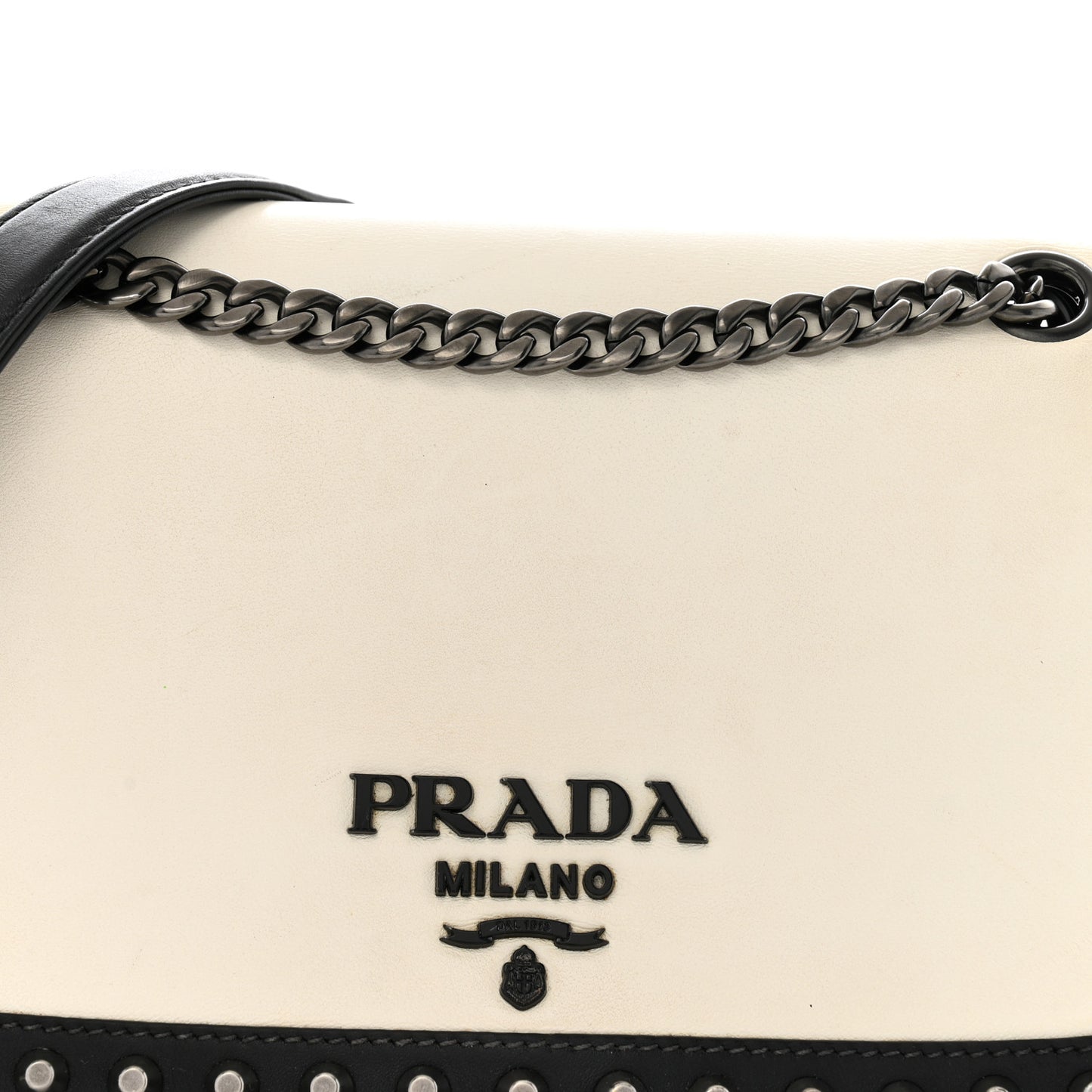 Glace Calfskin Studded Crossbody White Black