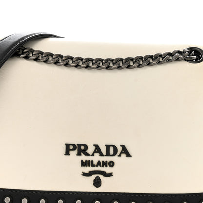 Prada Glace Calfskin Studded Crossbody White Black 7 of 13