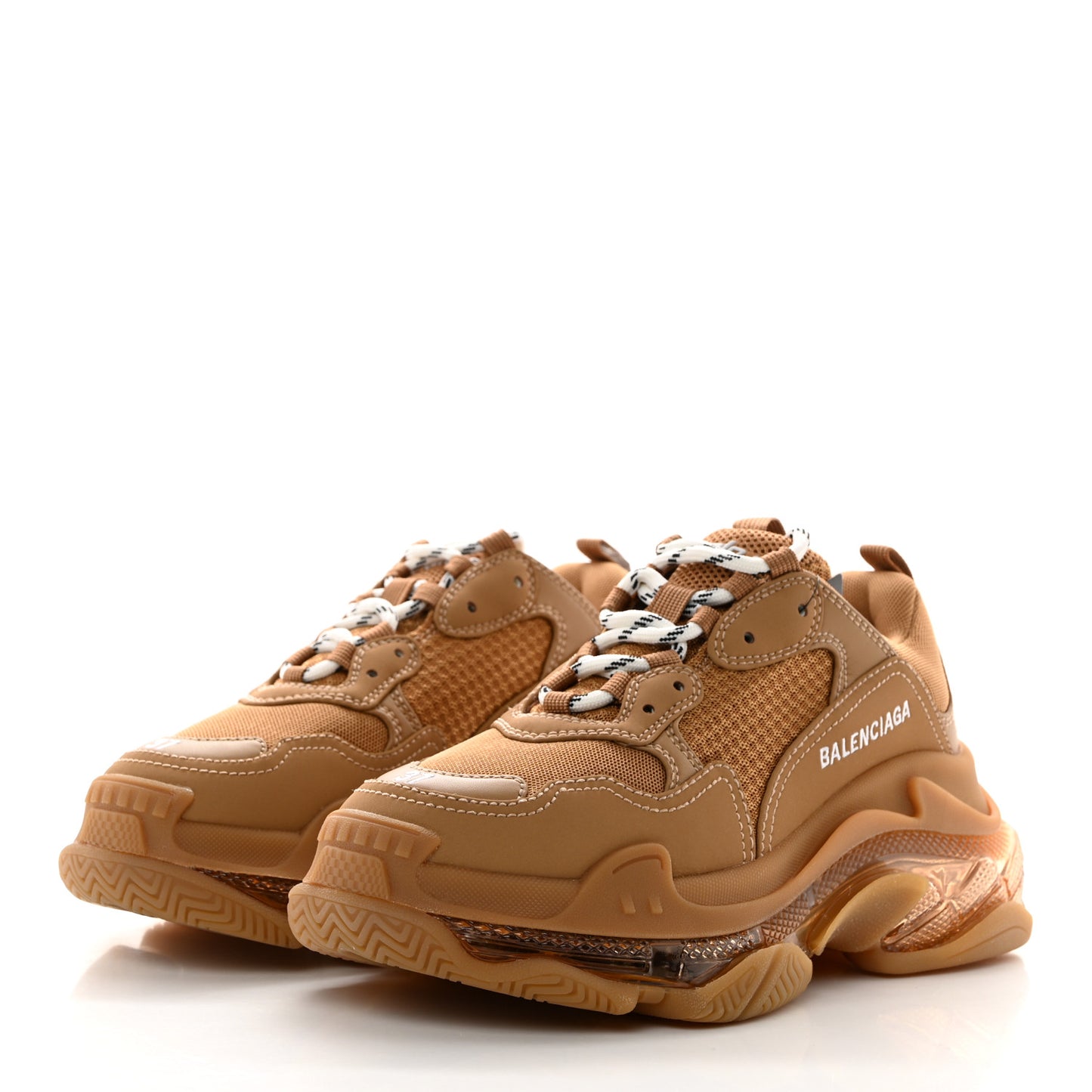 Fabric Mesh Clear Sole Womens Triple S Sneakers 37 Light Camel