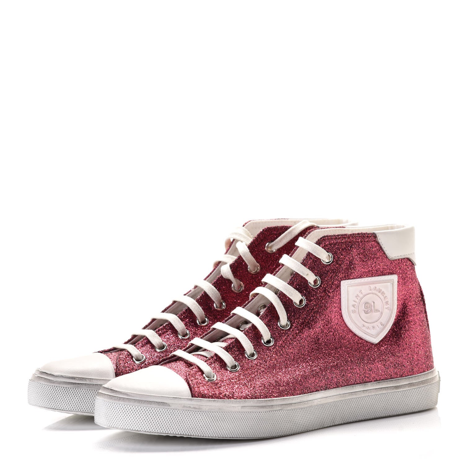Saint Laurent Rubber Glitter Bedford Hightop Sneakers 37.5 Pink White 5 of 12