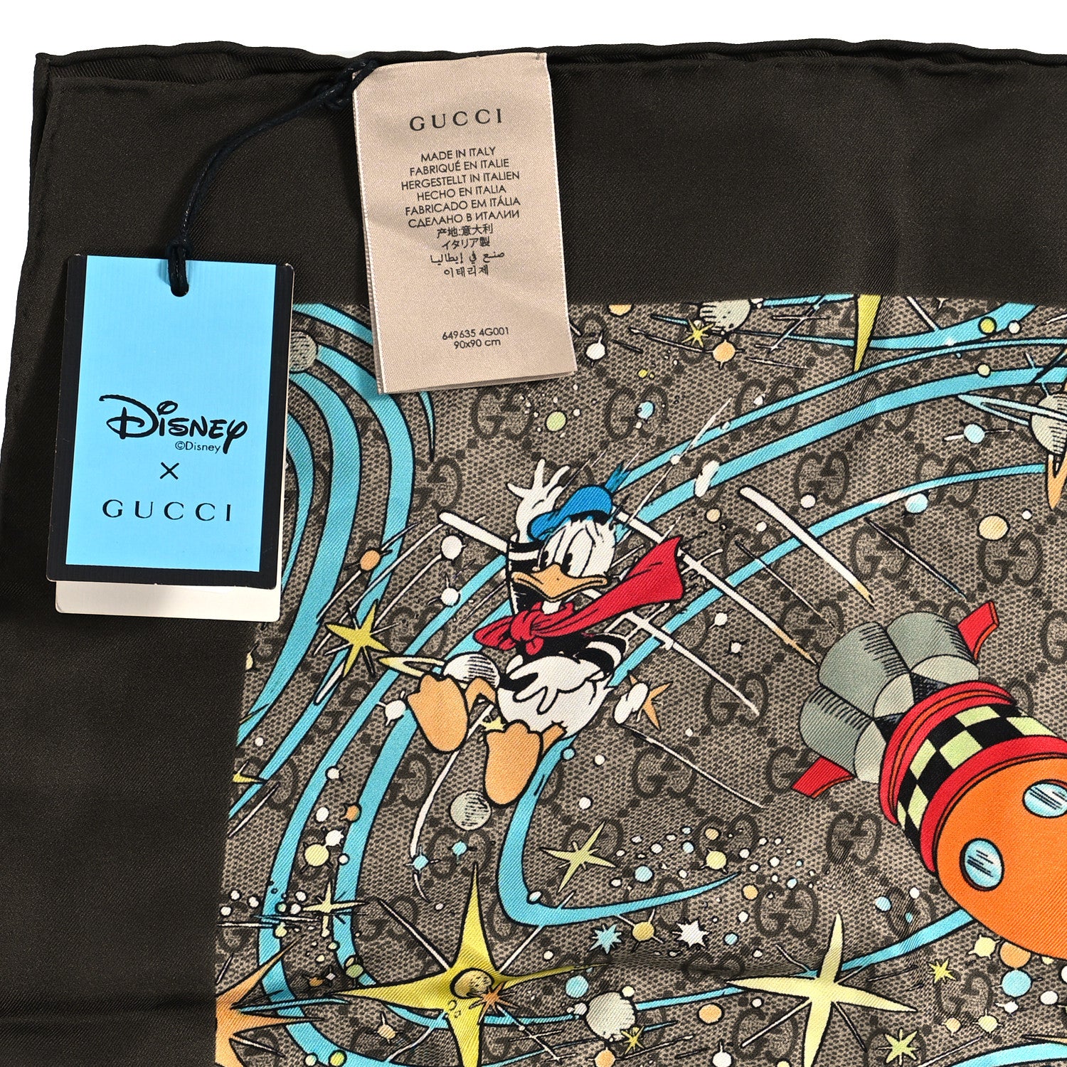 Gucci X DISNEY Silk Twill Donalard Square Scarf Beige Sky Blue 3 of 3