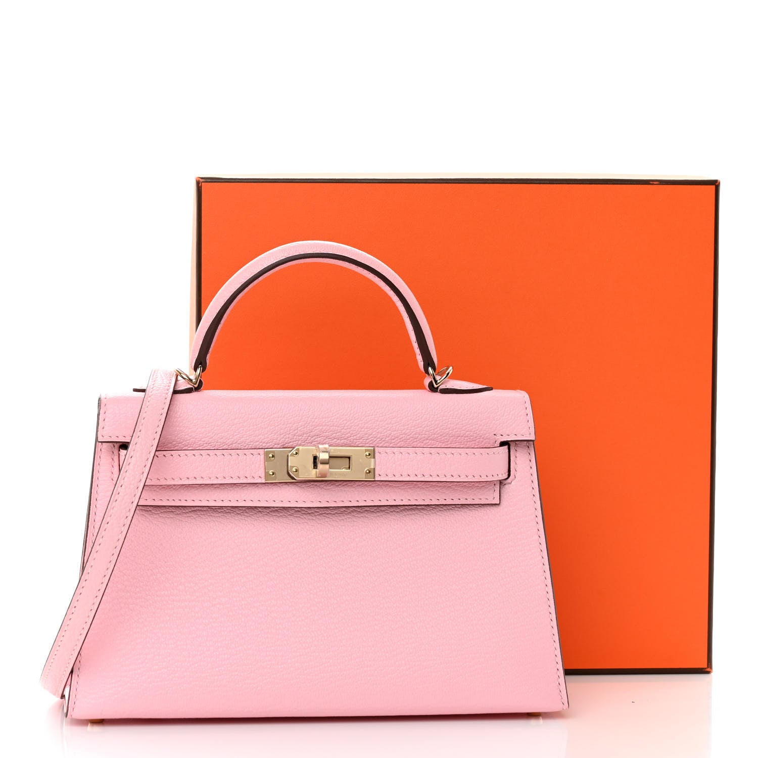 Hermes Chevre Mysore Horseshoe Mini Kelly Sellier 20 Rose Sakura Gris Perle 9 of 9