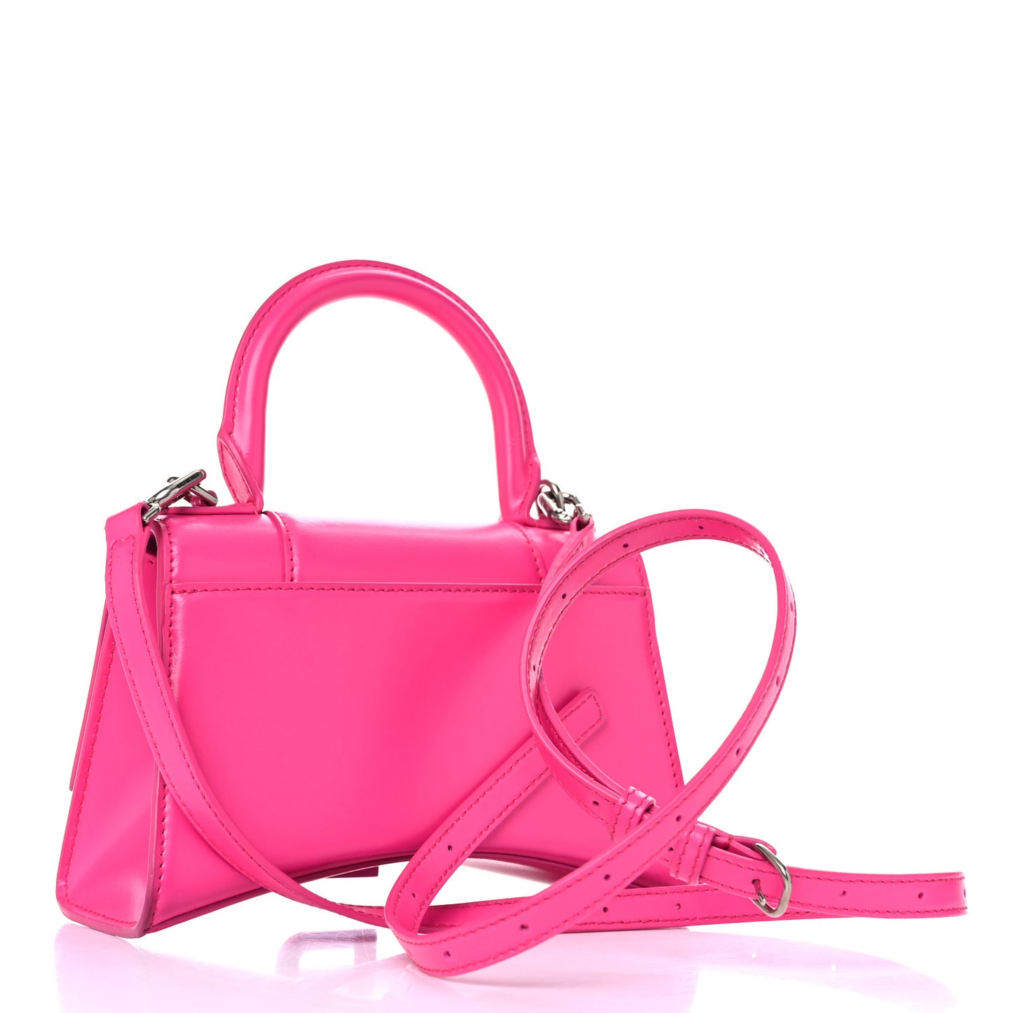 Shiny Box Calfskin Tonal B Hourglass Top Handle Bag XS Fuchsia
