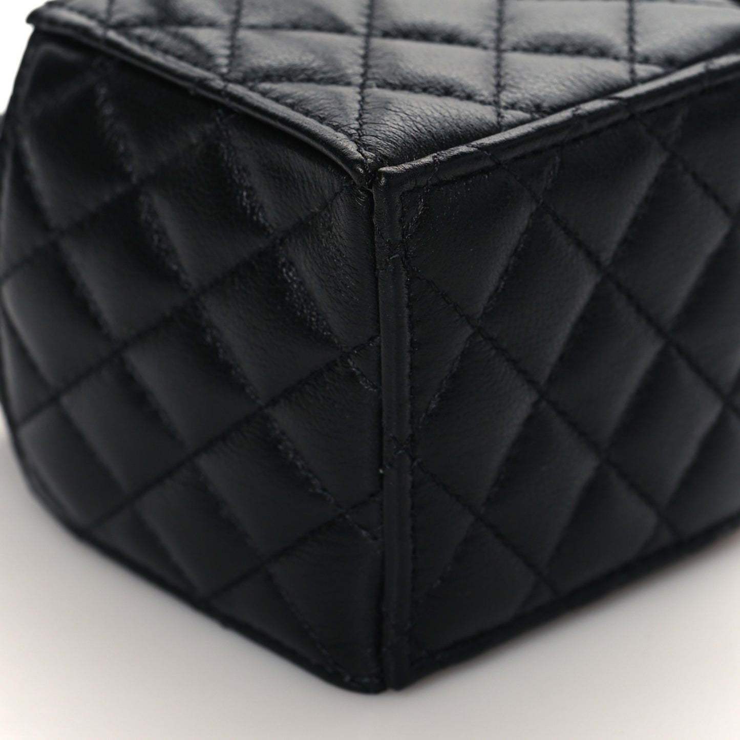 Calfskin Quilted Mini Drawstring Bucket Bag Black