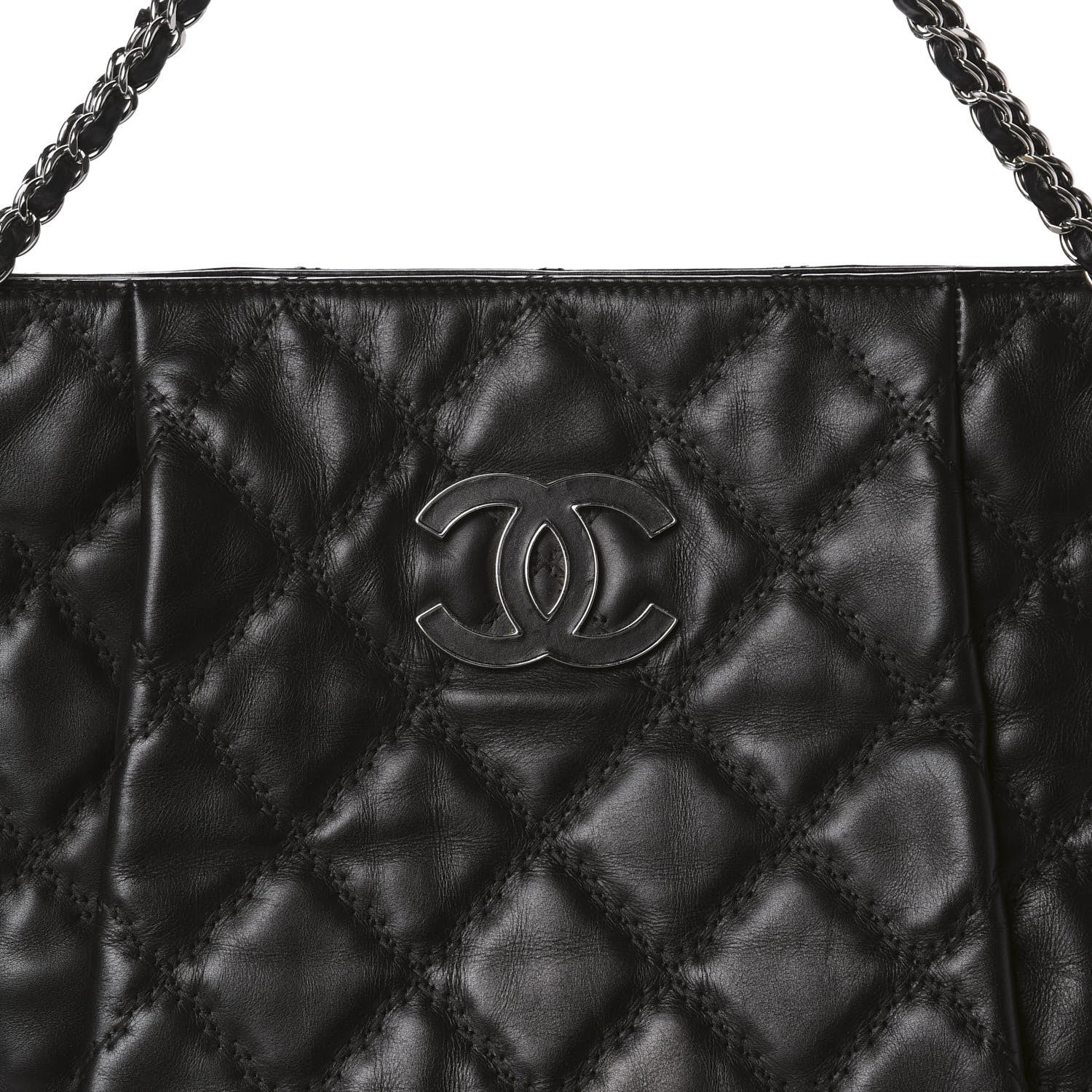 Chanel Calfskin Double Stitch Large Hamptons Shopping Tote Black 10 of 10